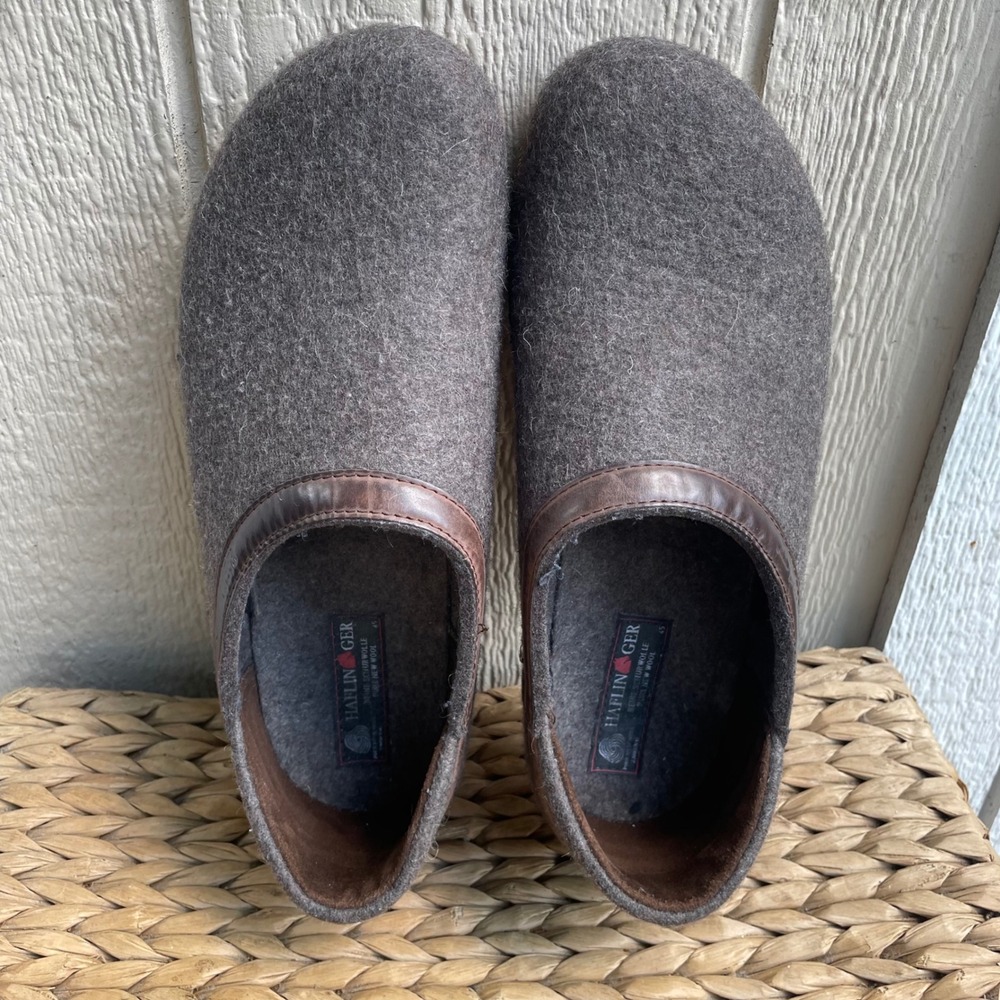 Haflinger Clogs Mens 45 Brown Wool Grizzly Leather Trim Cork Footbed Mules